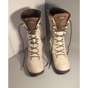 Teva Vero Ivory Suede Combat Boots Women Sz 5.5 Waterproof, Lace, spider sole